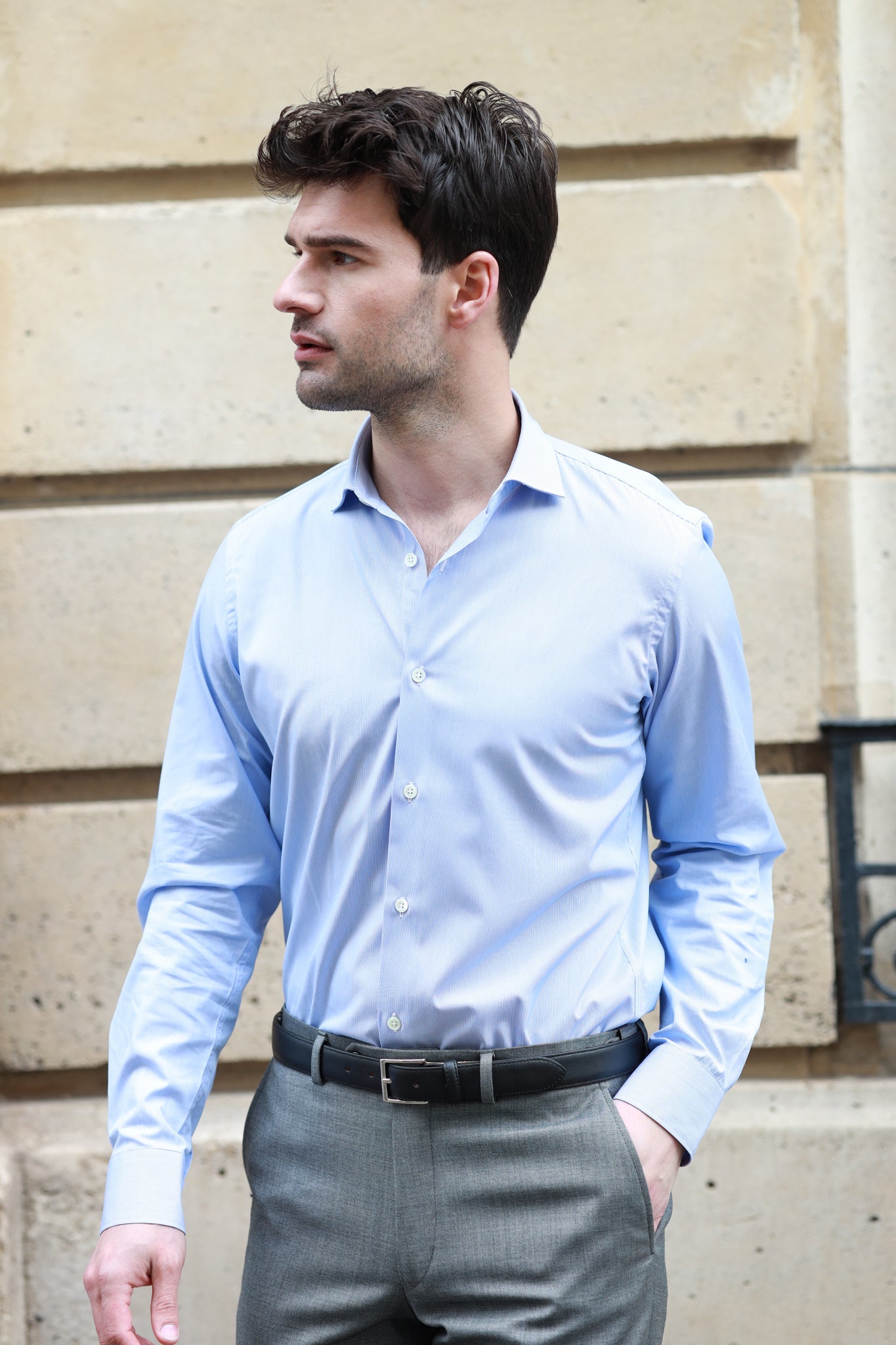 Chemise Calvin en coton - Rayure bleu-CHEMISE HOMME-Curling-Paris