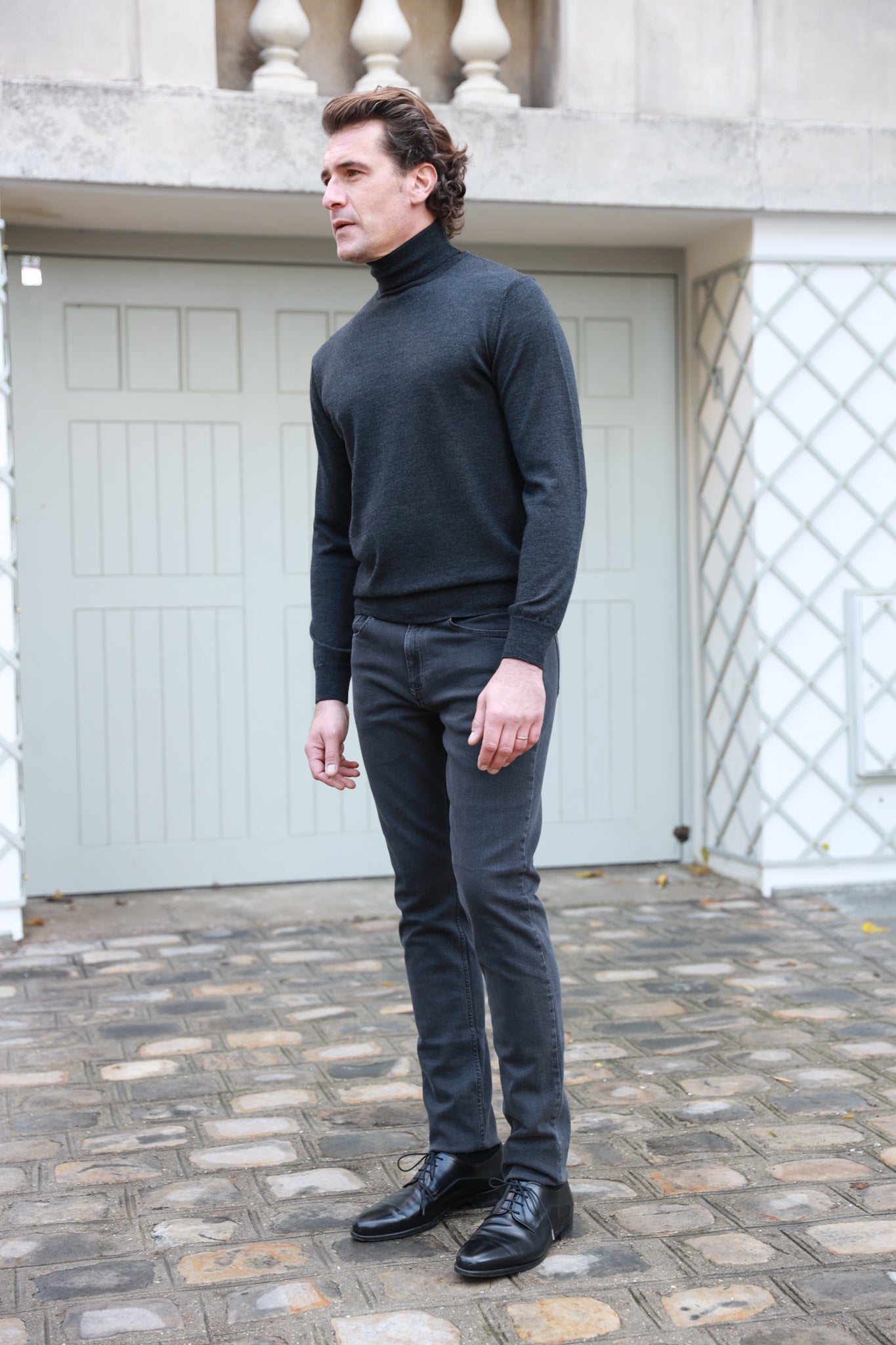 Jeans James en coton stretch - Anthracite-PANTALON HOMME-Curling-Paris