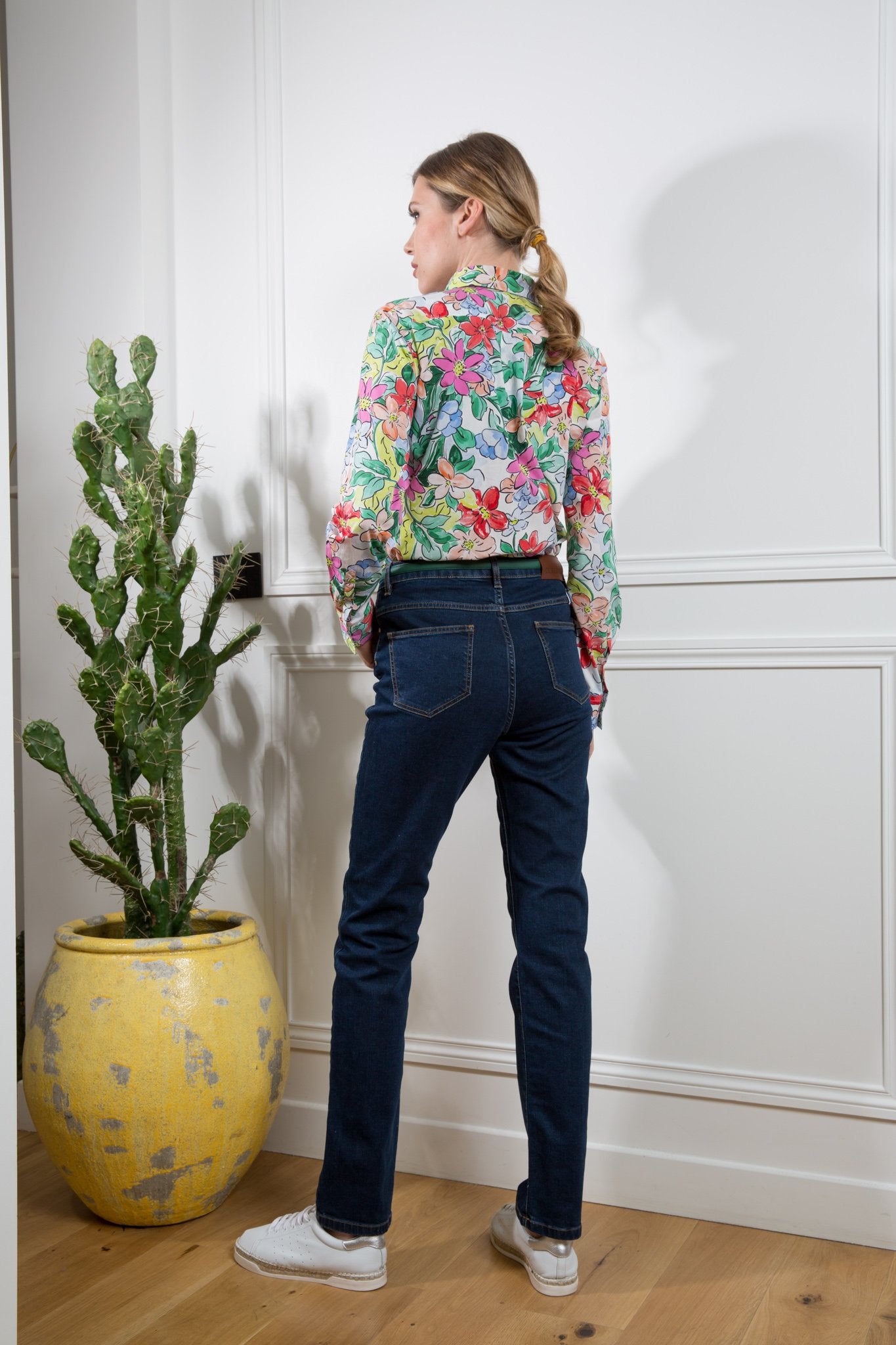 High waisted Jane trousers in navy stretch denim