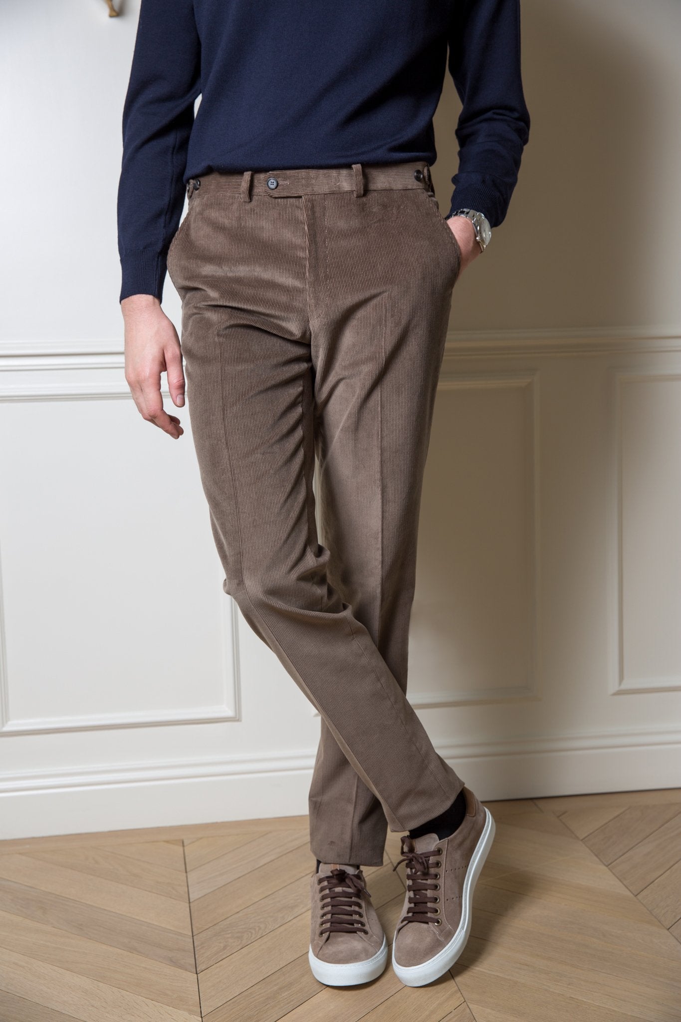 Pantalon Segal en velours stretch taupe-PANTALON HOMME-Curling-Paris