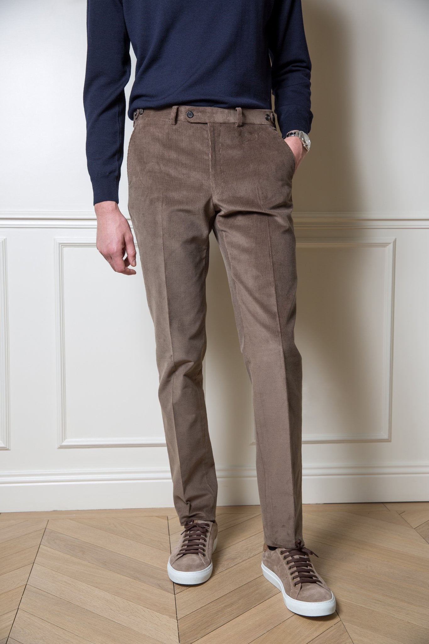 Pantalon Segal en velours stretch taupe-PANTALON HOMME-Curling-Paris