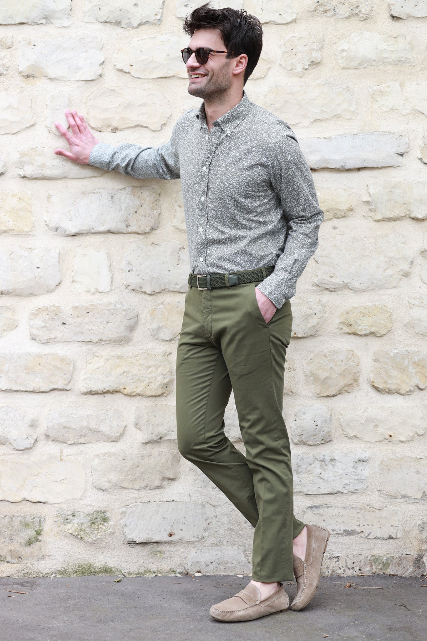 Seanfit men s summer trousers in olive stretch cotton Curling Paris