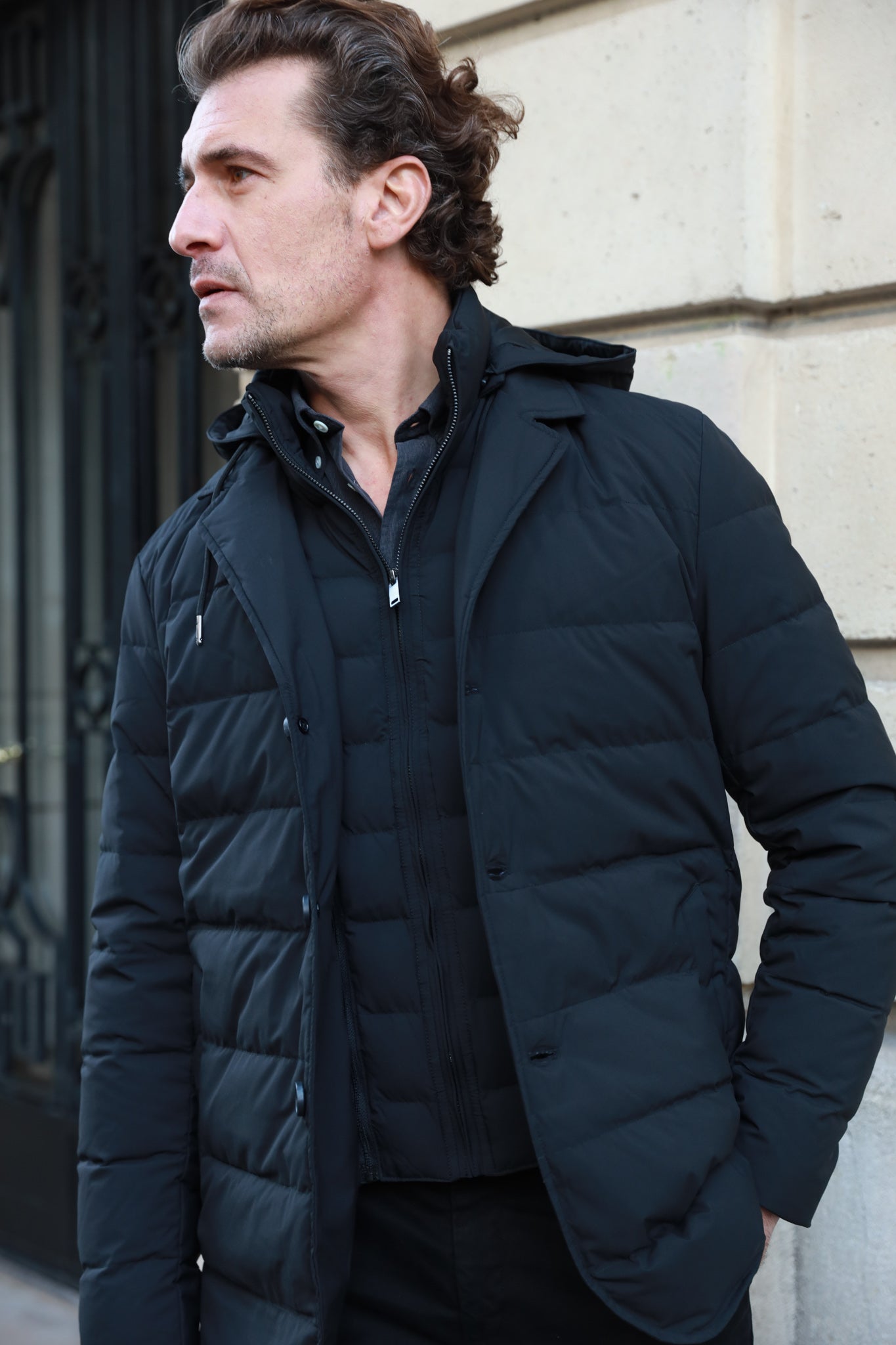 Parka matelassée Gerard en Soft Shell - Noir-MANTEAU HOMME-Curling-Paris