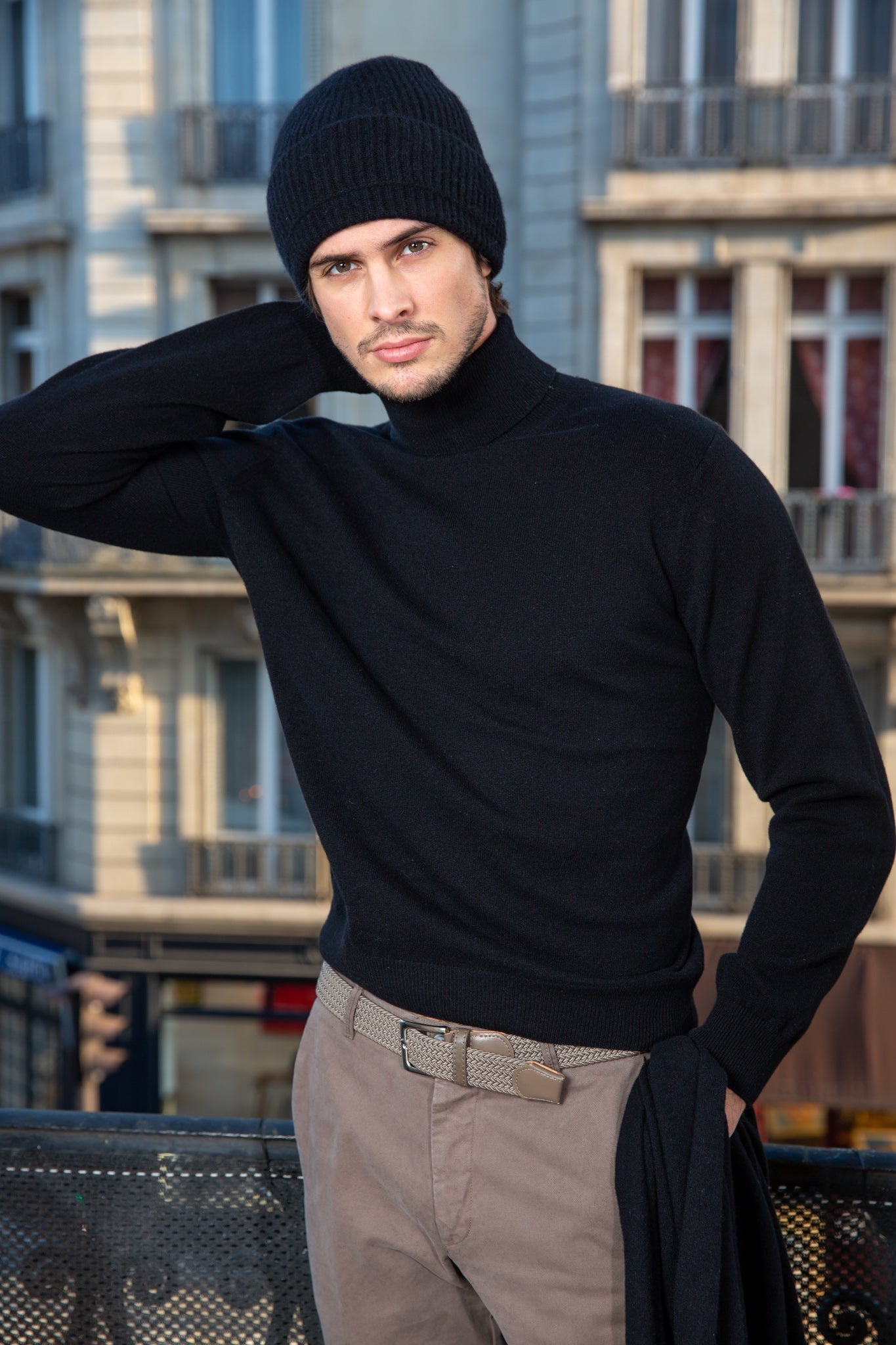 Pull Cachemire Col Roulé - Noir-PULL HOMME-Curling-Paris