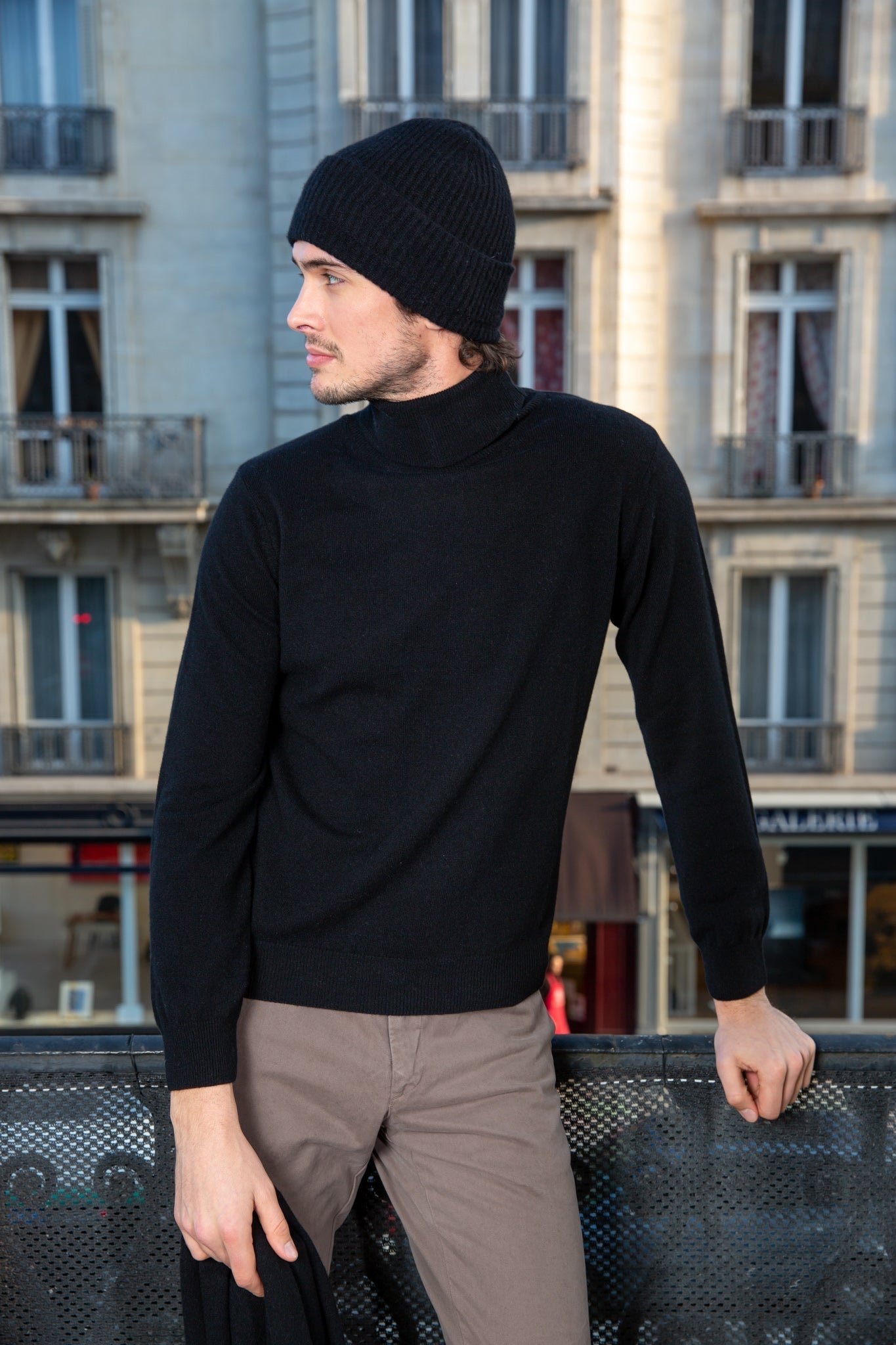 Pull Cachemire Col Roulé - Noir-PULL HOMME-Curling-Paris