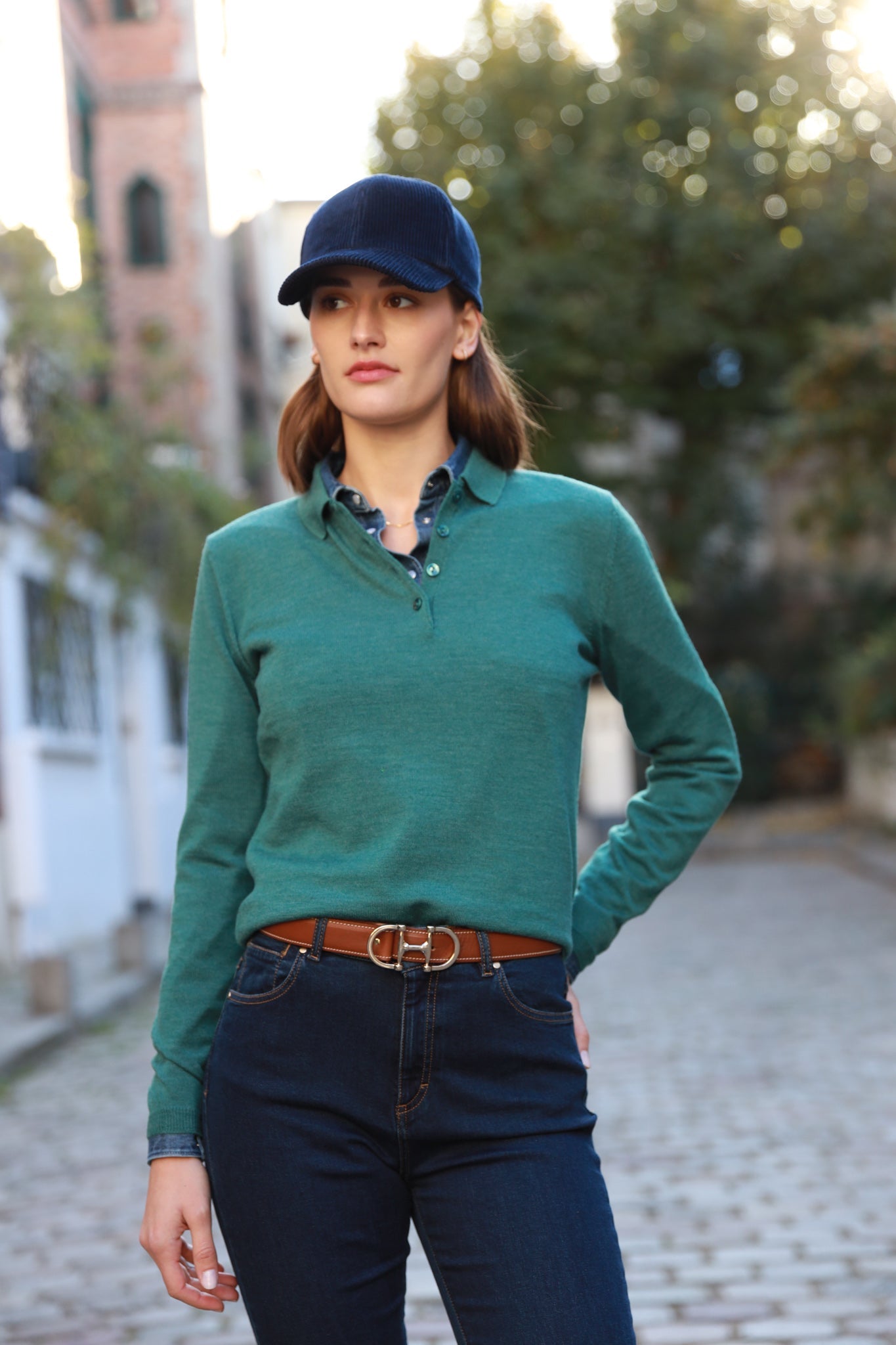 Emma polo neck sweater in Merino wool Green