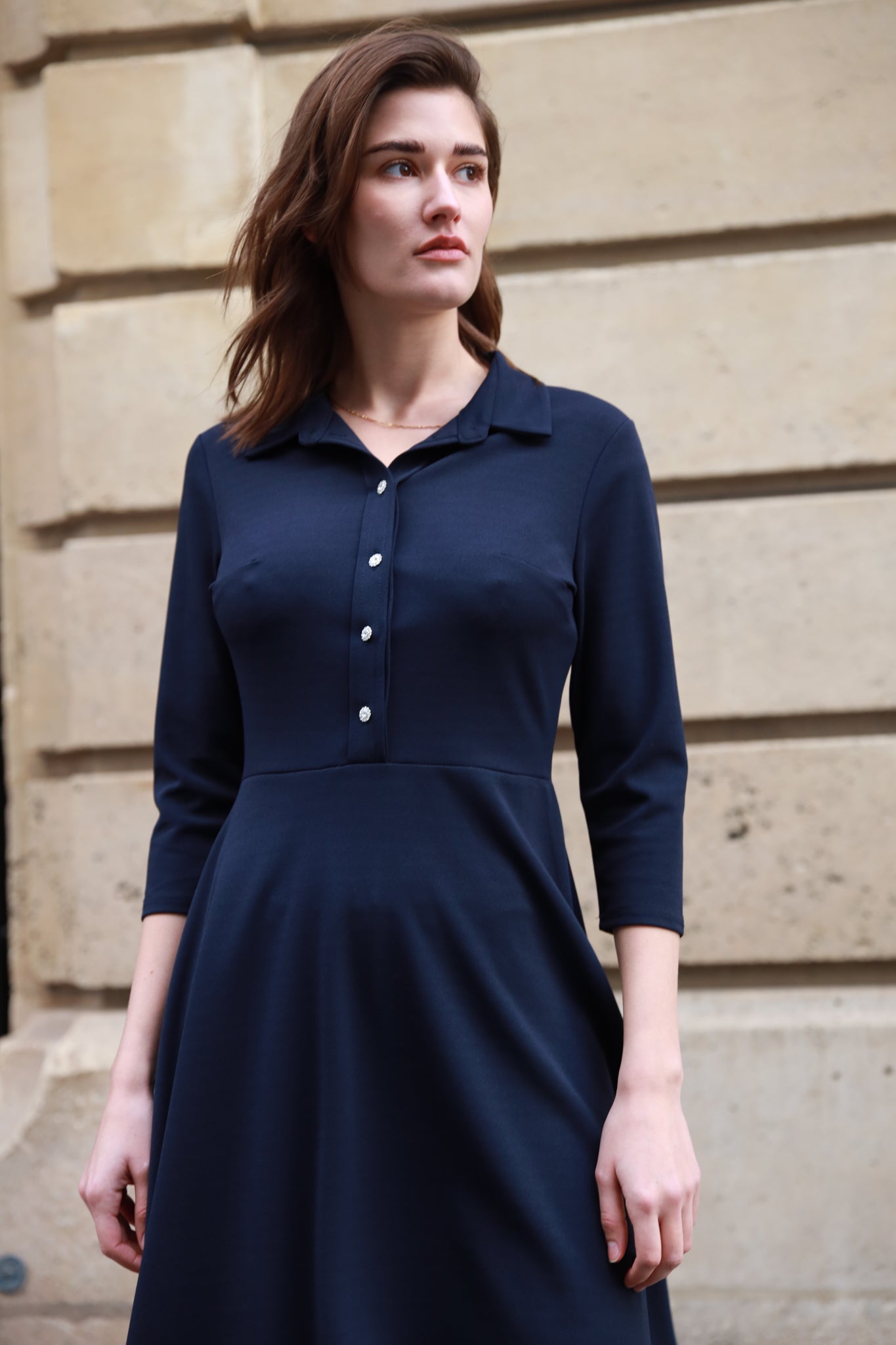 Coline dress with jeweled buttons Navy